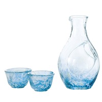 Blue Glass Sake Set - 3 Piece